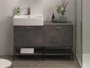 VOLANT - Floor-standing melamine-faced chipboard vanity unit with integrated washbasin _ COLAVENE