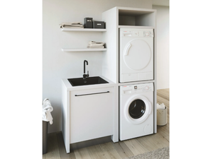 SMARTOP - COMPOSITION 3 - Tall sectional melamine-faced chipboard laundry room cabinet with sink _ COLAVENE