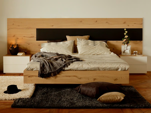 FLY - Suspended oak bed with integrated nightstands _ Deodara