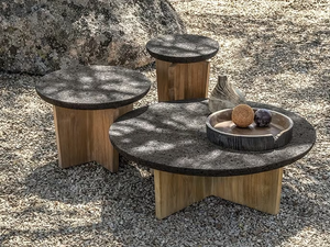 CROSS - Low round wooden coffee table _ Ethimo