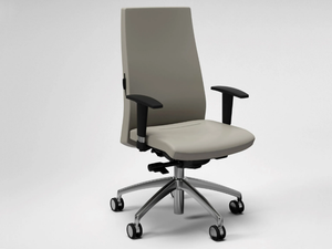 TRENDY - Height-adjustable leather office chair with armrests with 5-Spoke base _ FANTONI