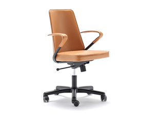 LUNA - Height-adjustable tanned leather office chair with armrests _ Fasem