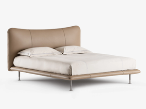 BAIA - Leather double bed with upholstered headboard _ Flou