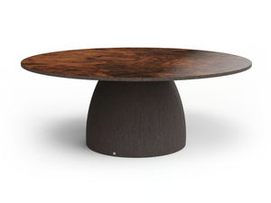 BARREL - Round fiberglass table with walnut root top _ GANSK