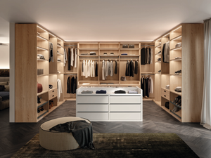 CA12 - Corner wooden walk-in wardrobe with integrated lighting _ Giessegi