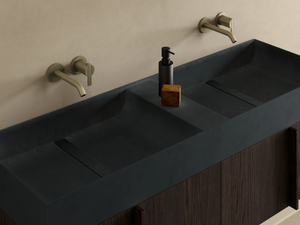 PARAL - Countertop double rectangular Cementsolid washbasin _ INBANI