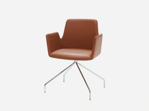 ALTEA - Trestle-based swivel leather chair with armrests _ INCLASS