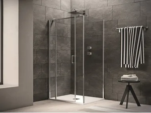 CLAIRE DESIGN - 4 - Contemporary style corner glass shower cabin with tray with hinged door _ INDA®