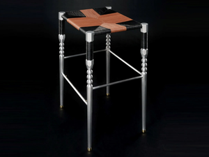 CORD COUNTER STOOL - Aluminium and leather stool with footrest _ Jover+Valls