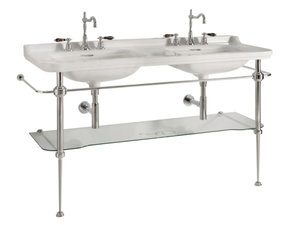 WALDORF 9195 - Console double ceramic washbasin with towel rail _ Kerasan