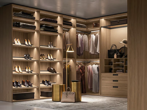 ARMADIO CABINA - Corner wooden walk-in wardrobe with integrated lighting _ Kico