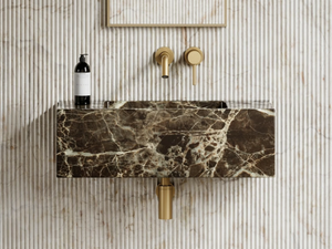 CALLA - Wall-mounted rectangular Dark Emperador marble washbasin _ LUSSO