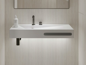 GEO - Wall-mounted single Resin Stone washbasin with towel rail _ LUSSO