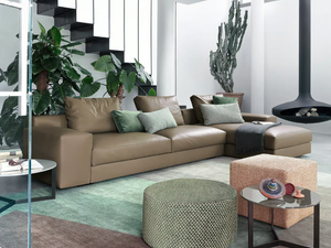 VENISE - Sectional leather sofa with chaise longue _ Lema