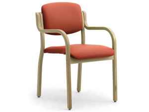 KALOS 3 - Stackable laminated wood and fabric chair with armrests _ Leyform