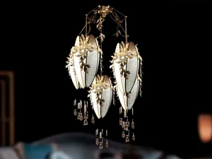 FLUTE - Suspension lamp in wrought iron and fabric _ Mechini