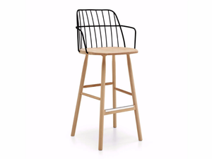 STRIKE - High steel and wood stool with armrests _ Midj