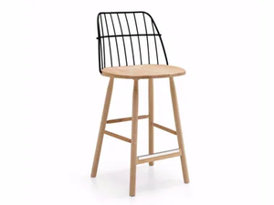 STRIKE - High steel and wood stool with back _ Midj