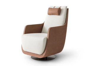 NEW YORK LOUNGE PM4040 - Swivel leather armchair with armrests _ OAK