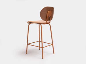 HARI - Steel and wood stool with footrest with integrated cushion _ ONDARRETA