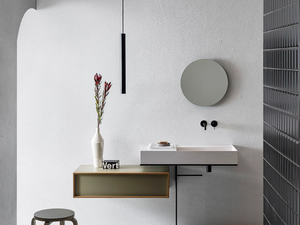 ELEMENT 108 - Wall-mounted rectangular composite material washbasin with towel rail _ Pirovano