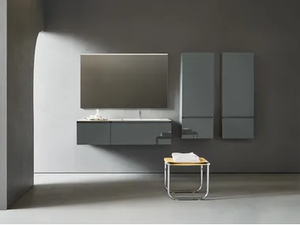 FLAMINGO 102 - Bathroom composition with wall-mounted washbasin, cabinets and mirror _ Pirovano