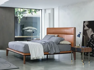 NYAN - Tanned leather double bed with upholstered headboard _ Porada