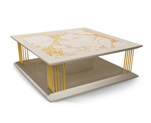 FOLLOT BIG - Square wooden coffee table with Calacatta marble top _ Radice