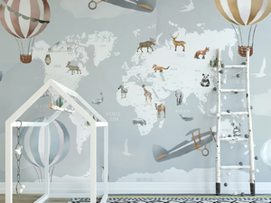 WORLD MAP - WATERCOLUOR - Motif kids wallpaper _ Studijo