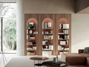 ARCO - Open wooden bookcase with built-in lights _ TUMIDEI