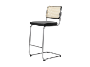 S 32 SPVH - Cantilever upholstered stool with canework backrest _ Thonet