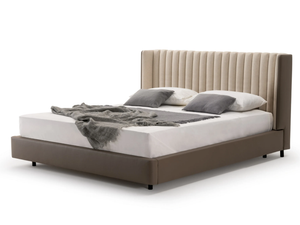 DOMUS - Fabric and leather double bed with upholstered headboard _ Turri