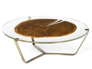 CORTINA - Low round wood and glass coffee table _ VGnewtrend