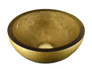 DOLCE ROUND TEXTURE GOLD - Countertop round resin washbasin _ Vallvé