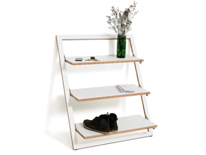 FLÄPPS LEANINGSHELF - WHITE - Plywood shelving unit _ ambivalenz