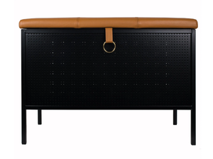 FRANK - Storage perforated metal bench with leather seat _ maze