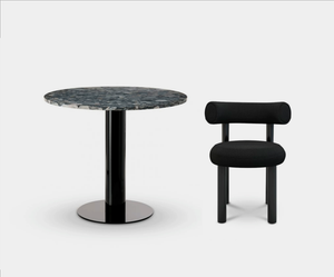 Set of Four Fat Dining Chair and Tube Dining Table Black Pebble Marble