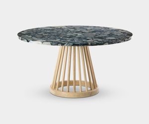 Fan Table Natural Base Pebble Marble Top 900mm