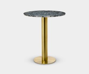 Tube Dining Table Brass Pebble Marble Top 900mm