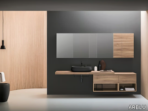 HITO - Single wall-mounted wooden vanity unit with mirror _ ARBLU