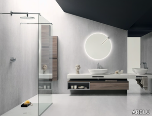 HITO - Wall-mounted wooden vanity unit with integrated washbasin _ ARBLU