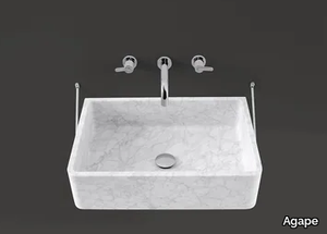 CARRARA - Wall-mounted rectangular Carrara marble washbasin _ Agape