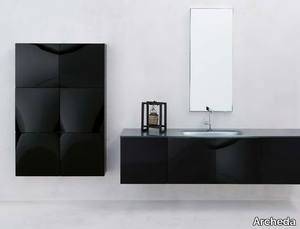 BOMBO 03 - Single wooden vanity unit with mirror _ Archeda