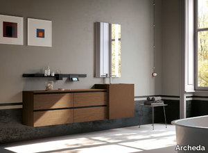 LINEA 08 - Single wooden vanity unit with mirror _ Archeda