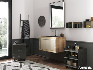 WOOD 01 - Wall-mounted wooden vanity unit with mirror _ Archeda