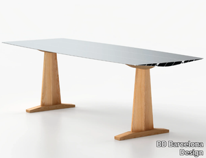 TABLE B 90 - WOOD TRESTLE - Rectangular aluminium and wood table _ BD Barcelona Design