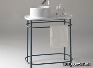 UP 700 - Console round ceramic washbasin with integrated countertop _ BLEU PROVENCE