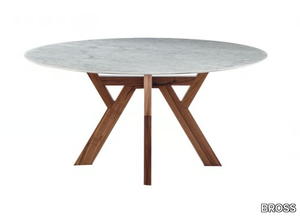 TRIGONO - Round Carrara marble table with solid wood base _ BROSS