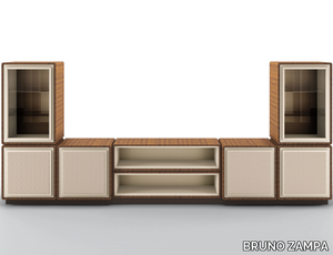 DEDALO - Modular walnut TV cabinet with doors _ BRUNO ZAMPA