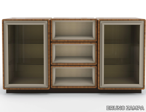 DEDALO - Modular sideboard in walnut with glass hinged door _ BRUNO ZAMPA